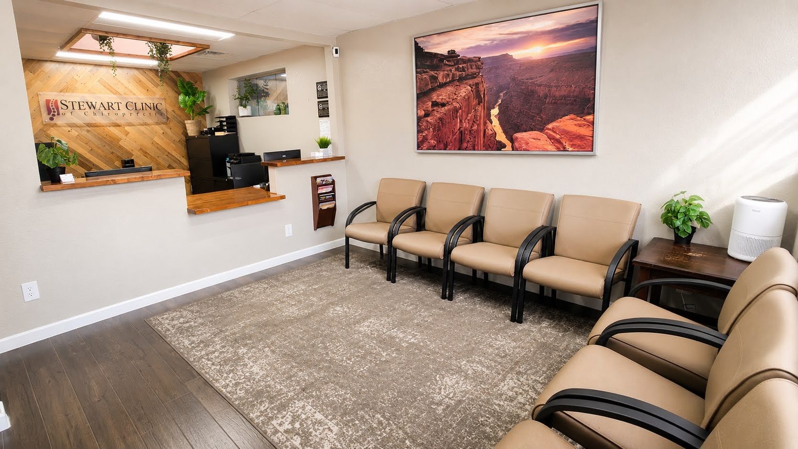 Front desk and waiting area at Copper State Chiropractic
