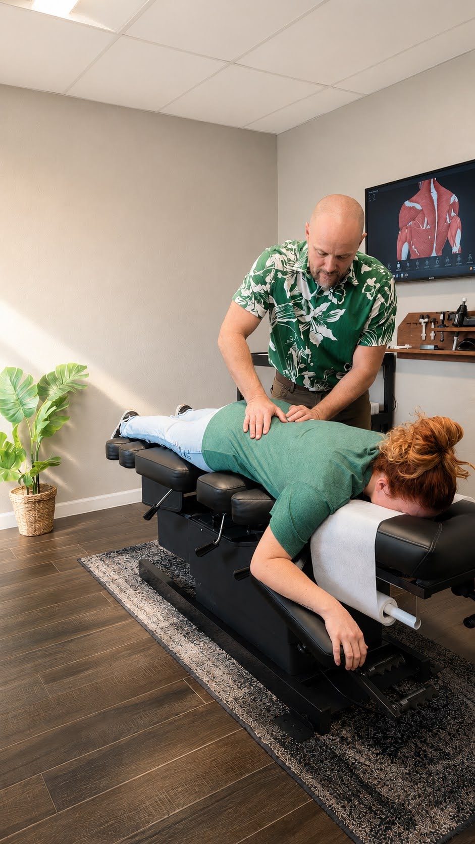 Dr. Brett Stewart adjusting a patient in a treatment room at Copper State Chiropractic in Casa Grande